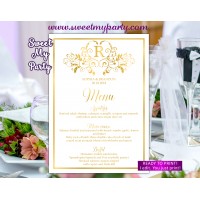 Gold Wedding Menu with Monogram,gold wedding menu,(112w)